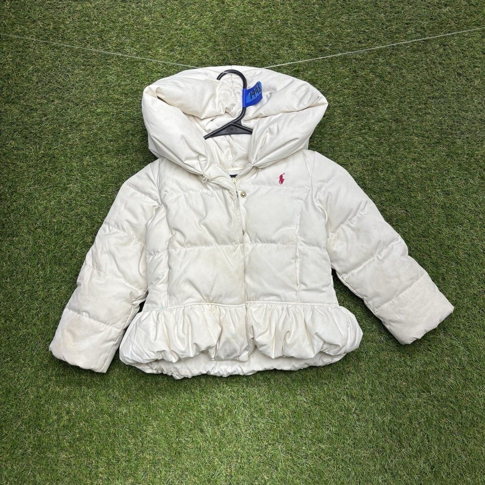 Ralph Lauren Down Jacket Girls 4T Kids Toddler Hooded Peplum Ski Coat Winter